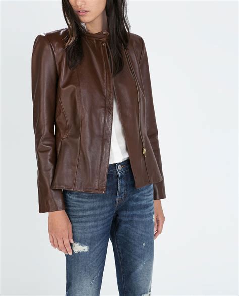 brown leather zara jacket